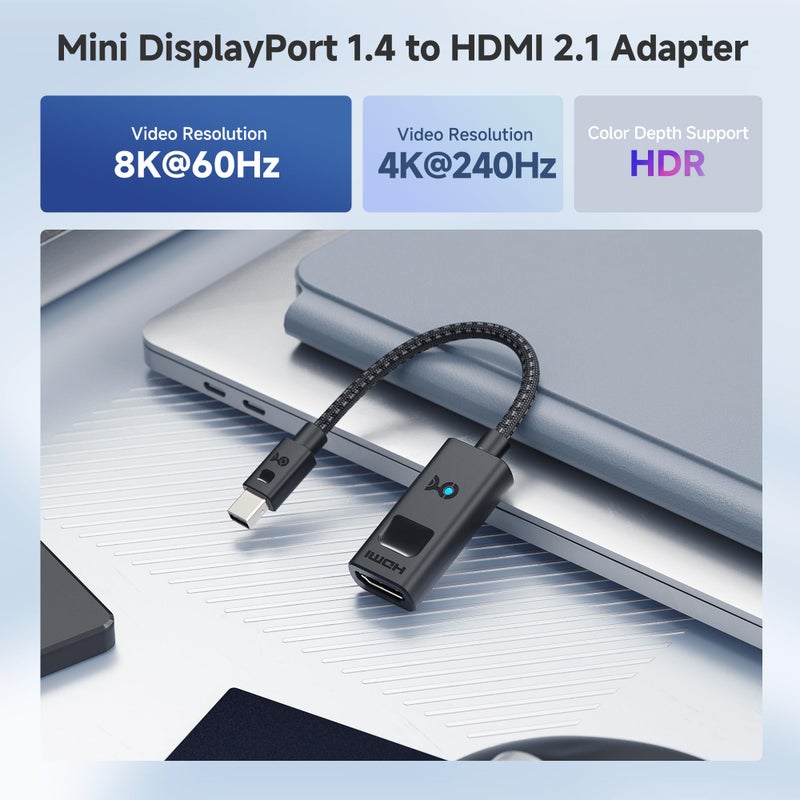 Cable Matters Active 8K Mini DisplayPort 1.4 to HDMI 2.1 Adapter with 4K 240Hz / 8K 60Hz, Unidirectional Mini DisplayPort to HDMI 2.1 Cable Adapter, Black - Image 2