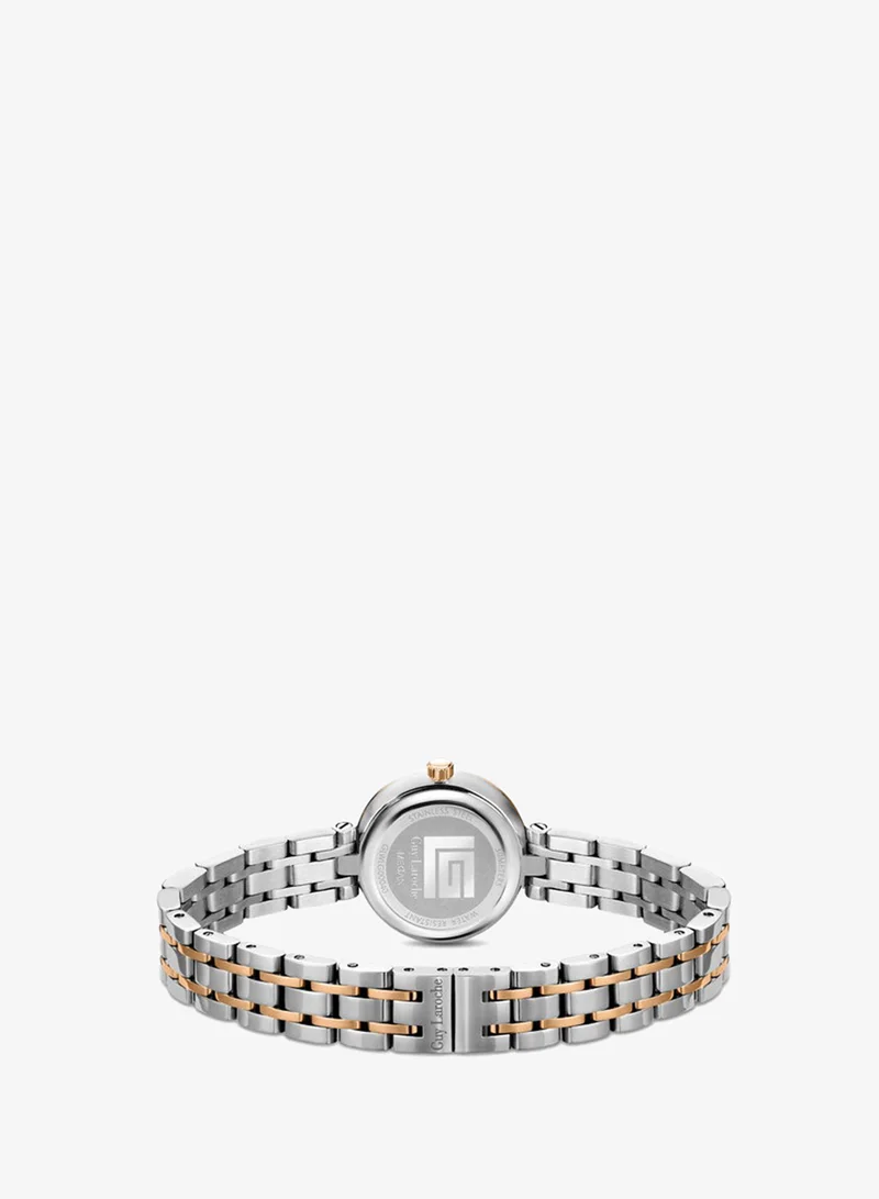 Guy Laroche Silver/Rose Gold Megan White Dial Stainless Steel Bracelet Analog Watch for Women, 24mm for Women | Best Price UAE