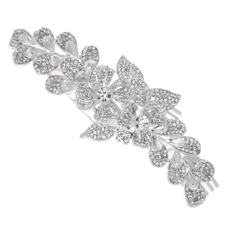 Floral Design Rhinestones Crystal Bridal Wedding Side Hair Comb T1082