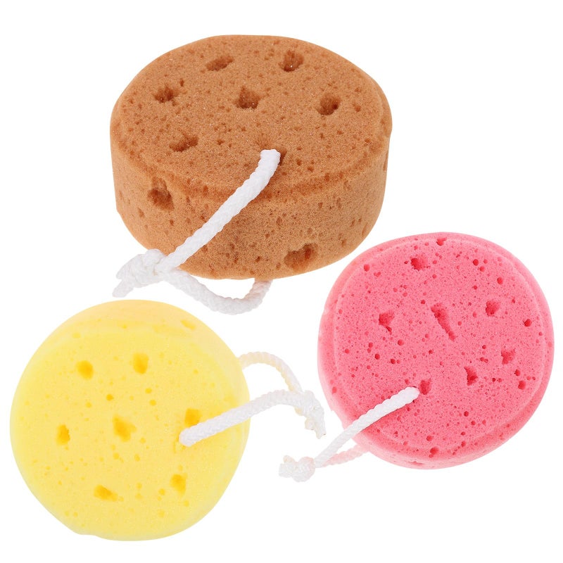 3pcs Honeycomb Bath Sponge Set Exfoliating Back Scrubber Soft Foam Bathing Balls Yellow Brown Pink - Image 2