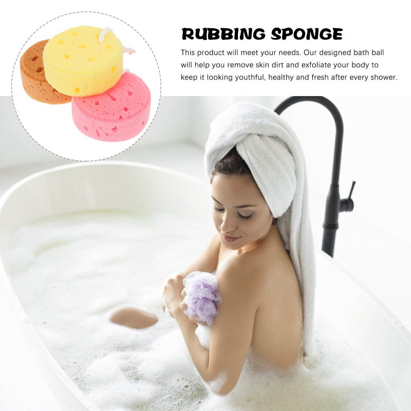 3pcs Honeycomb Bath Sponge Set Exfoliating Back Scrubber Soft Foam Bathing Balls Yellow Brown Pink - Image 4