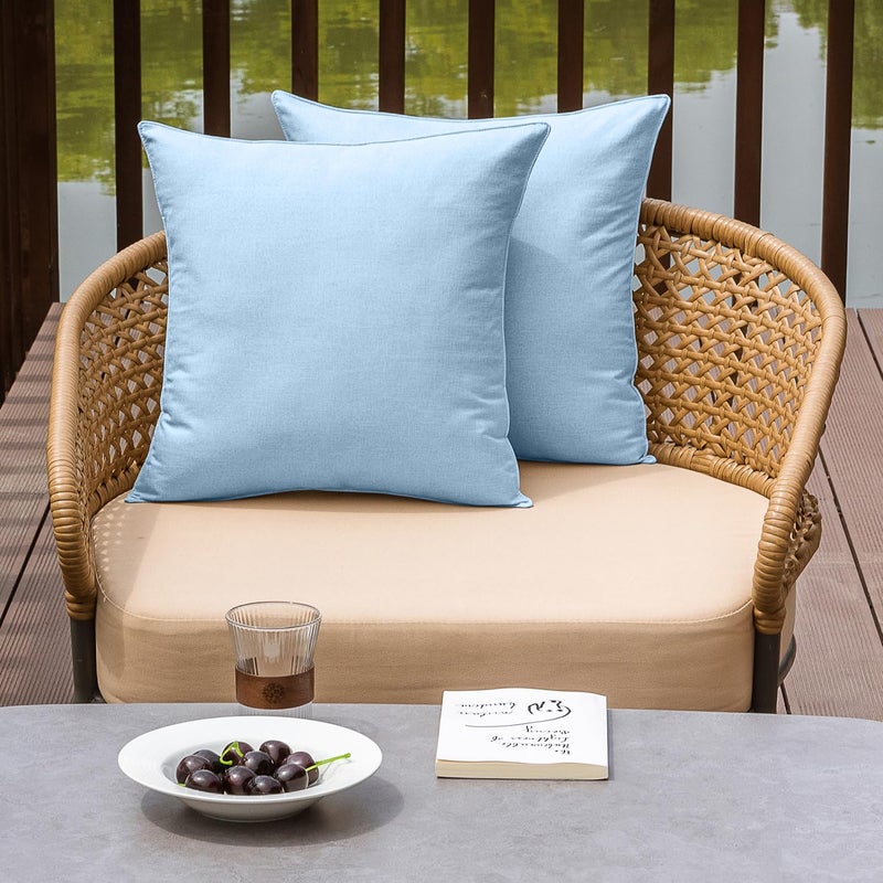 NiNi ALL Outdoor Waterproof Throw Pillow Covers Set of 2 Decorative Farmhouse Garden Pillowcase Solid Cushion Cases for Patio Tent Couch 22x22 inch Light Blue - Image 2