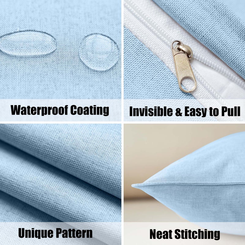 NiNi ALL Outdoor Waterproof Throw Pillow Covers Set of 2 Decorative Farmhouse Garden Pillowcase Solid Cushion Cases for Patio Tent Couch 22x22 inch Light Blue - Image 3