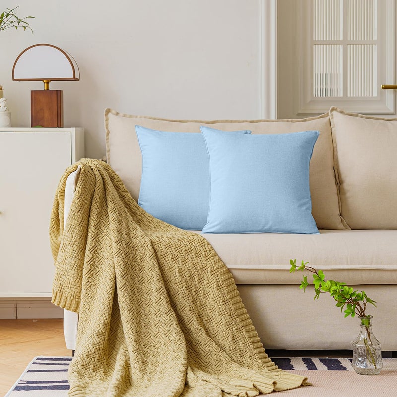 NiNi ALL Outdoor Waterproof Throw Pillow Covers Set of 2 Decorative Farmhouse Garden Pillowcase Solid Cushion Cases for Patio Tent Couch 22x22 inch Light Blue - Image 5