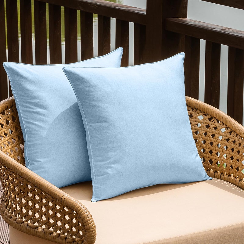 NiNi ALL Outdoor Waterproof Throw Pillow Covers Set of 2 Decorative Farmhouse Garden Pillowcase Solid Cushion Cases for Patio Tent Couch 22x22 inch Light Blue - Image 1