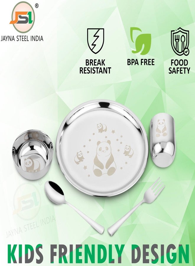 JSI طقم عشاء من الفولاذ المقاوم للصدأ من JSI مكون من 5 قطع للأطفال - طقم ثالي غداء متين من الفولاذ المقاوم للصدأ عيار 304 - نقش باندا دائم بالليزر - تصميم جذاب وأنيق - أطباق آمنة للطعام ذات حواف ناعمة - Image 5