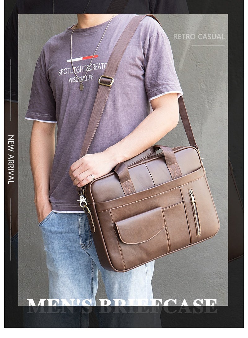 Laptop bag for men, laptop bag leather, business briefcase, large capacity for 14 inch computer  - Image 4