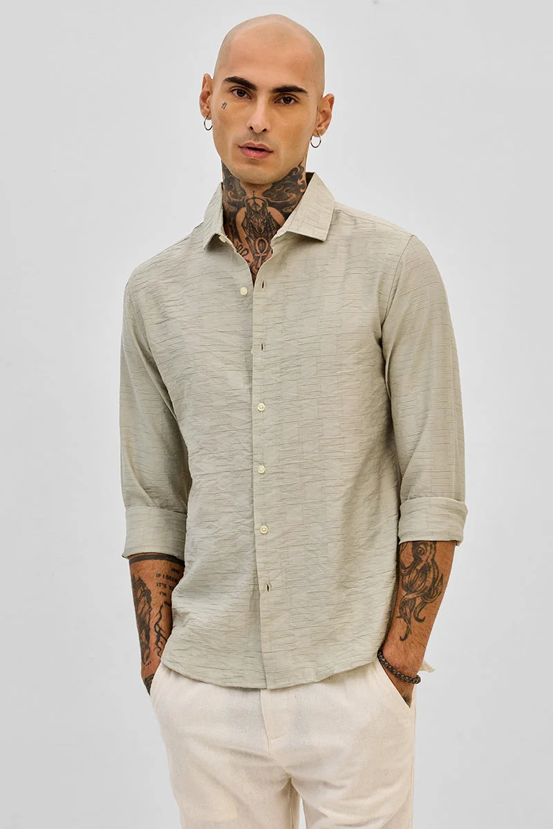 سنيتش Light Green Geometric Long Sleeve Slim Fit Casual Shirt