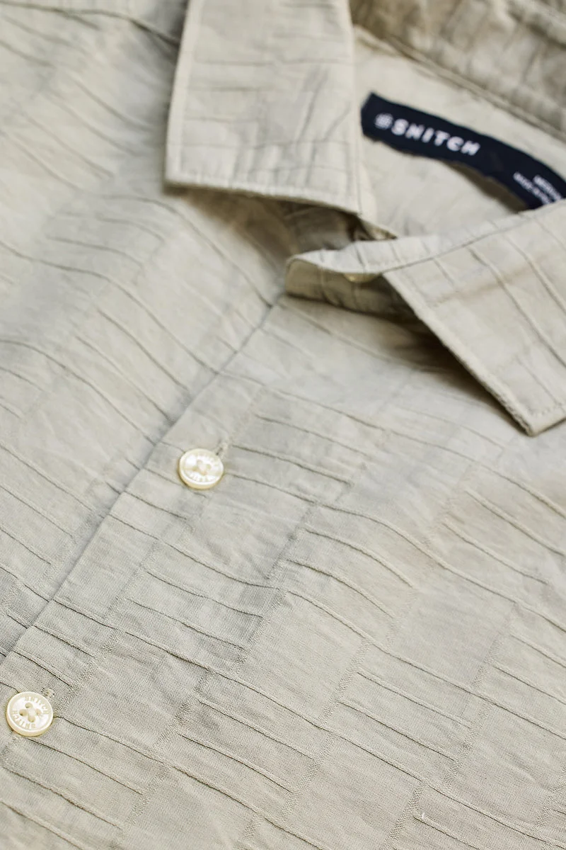 سنيتش Light Green Geometric Long Sleeve Slim Fit Casual Shirt