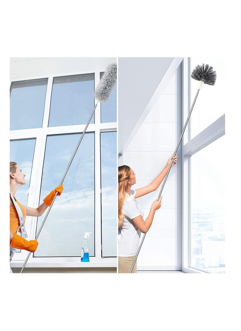 Duster with Extra Long Extension Pole,Womdee Microfiber & Cobweb Double Replacement Heads Extendable Dusters for Cleaning High Ceiling Fan, Cars