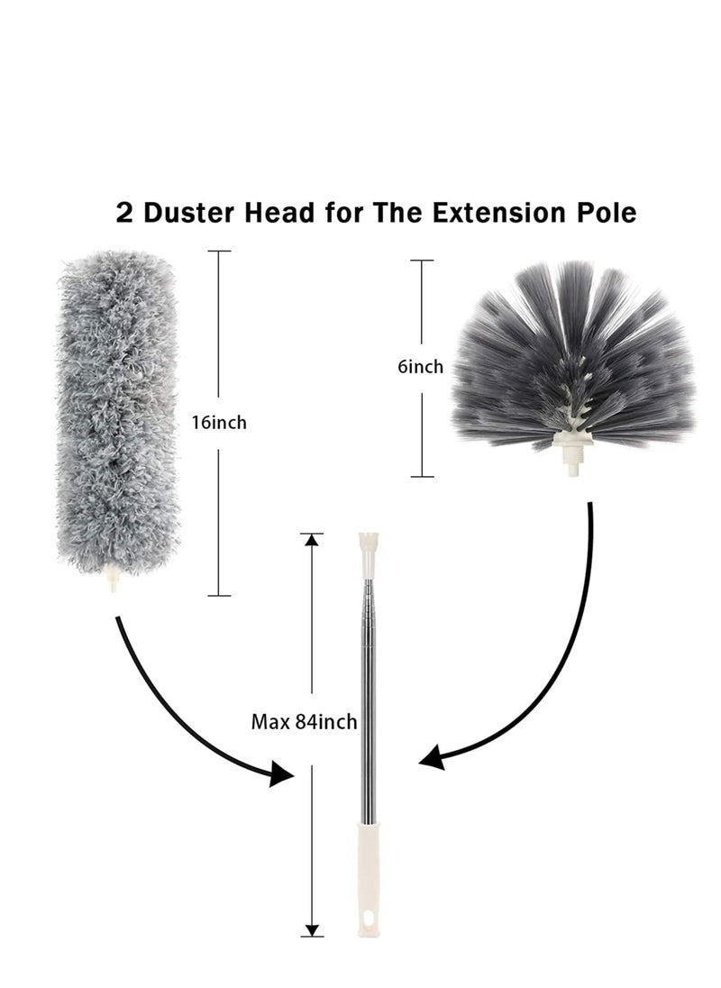 Duster with Extra Long Extension Pole,Womdee Microfiber & Cobweb Double Replacement Heads Extendable Dusters for Cleaning High Ceiling Fan, Cars
