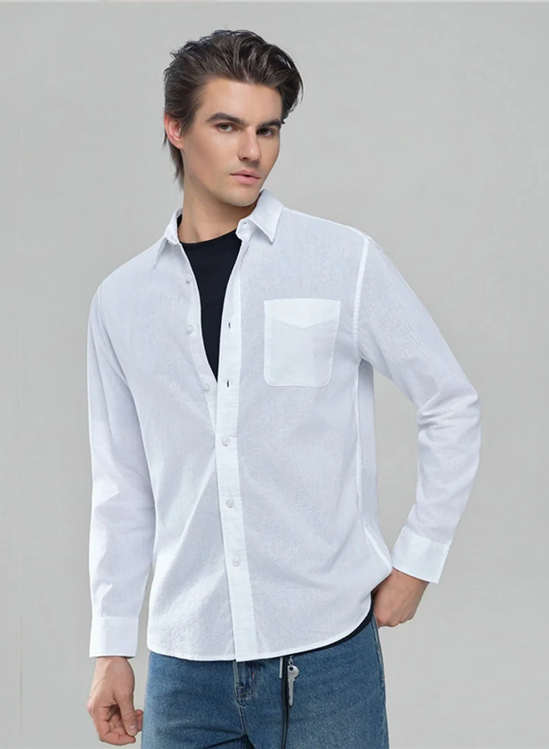 GIORDANO Men's Slim Linen Cotton Solid Shirt