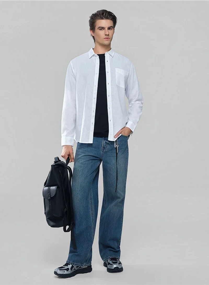 GIORDANO Men's Slim Linen Cotton Solid Shirt