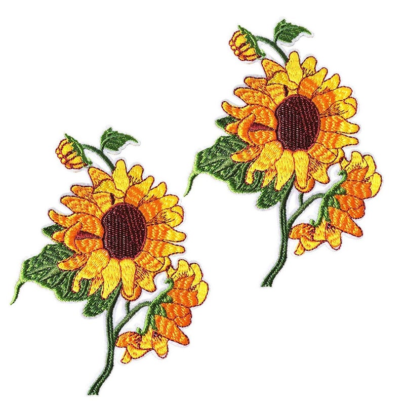 2 Pcs Sunflower Iron On Patches for Backpacks Hats DIY Sew on Applique Patch Vintage Embroidered Patches for Repair Clothes Jackets Jeans