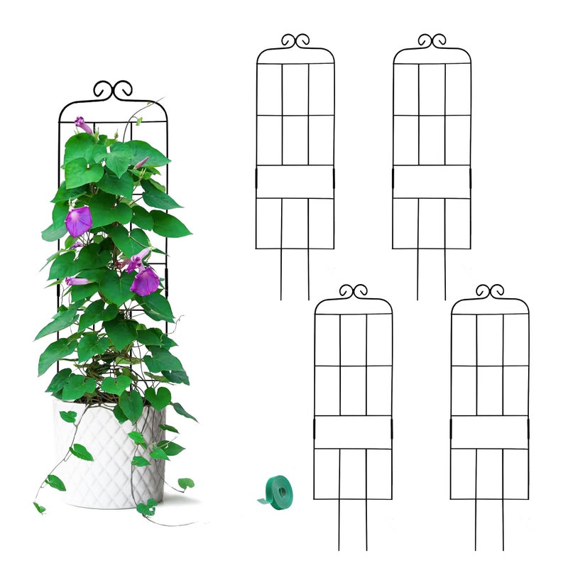 Hensal 4 Pack 31 Plant Trellis for Climbing Plants Indoor Outdoor Metal Trellis for Potted Plants Plant Support for Houseplant Vines Pothos Rose Ivy and Flowers Black - Image 2