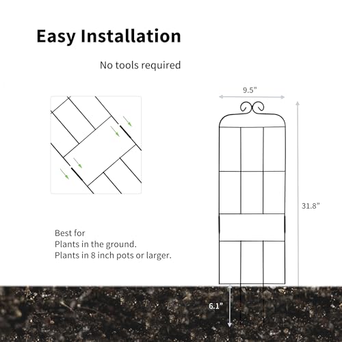 Hensal 4 Pack 31 Plant Trellis for Climbing Plants Indoor Outdoor Metal Trellis for Potted Plants Plant Support for Houseplant Vines Pothos Rose Ivy and Flowers Black - Image 3