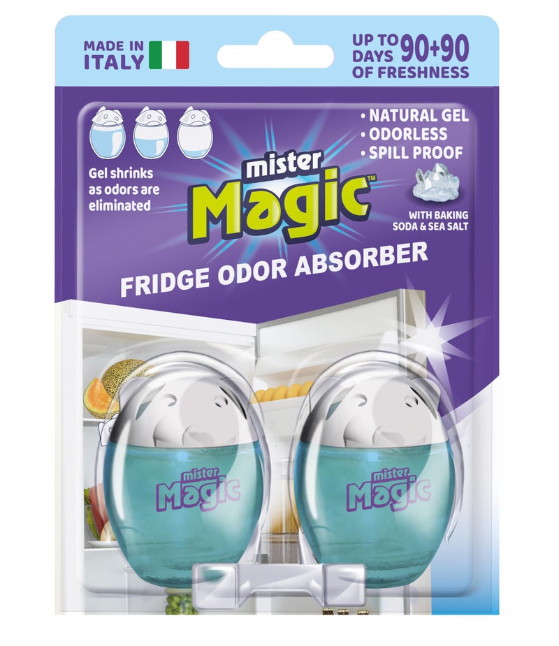 Mister Magic Refrigerator Odor Absorber Baking Soda Formula Gel Odorless Fridge Deodorizer Neutralizes Food Odors Lasts Up to 90 Days Safe for Food Kitchen Supplies 1 Pack Contains 2 Units