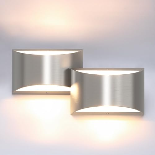 Aipsun Nickel Modern LED Wall Sconce Hardwired Indoor Wall Lights Set of 2 Up and Down Wall Mount Light for Living Room Bedroom Hallway Corridor Conservatory Warm White 3000K(with G9 Bulbs) - Image 1