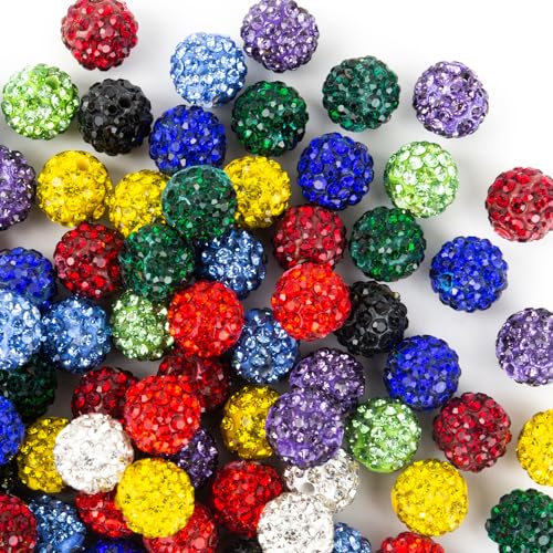 Jukercici 10mm Clay Rhinestone Beads for Bracelets 100 Pcs Sparkle Crystal Beads for Jewelry Making Glitter Round Shamballa Disco Ball Design for DIY Crafts Necklace Earrings Decoration Mix Colors - Image 1