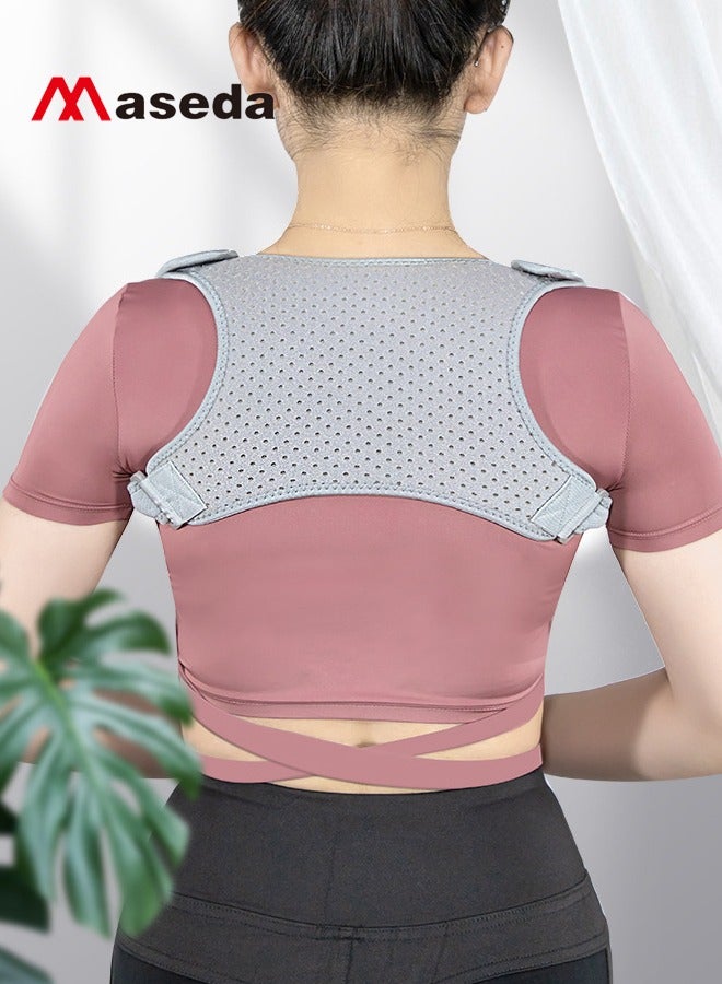 Maseda Adjustable Posture Corrector for Women and Men, Breathable Back Brace Posture Corrector, Back Spine Light Corrector Providing Pain Relief from Lumbar, Neck, Shoulder, and Clavicle, Back, Improve Posture, Correct Hunchback, Slouching, Kyphosis (Grey) - Image 2