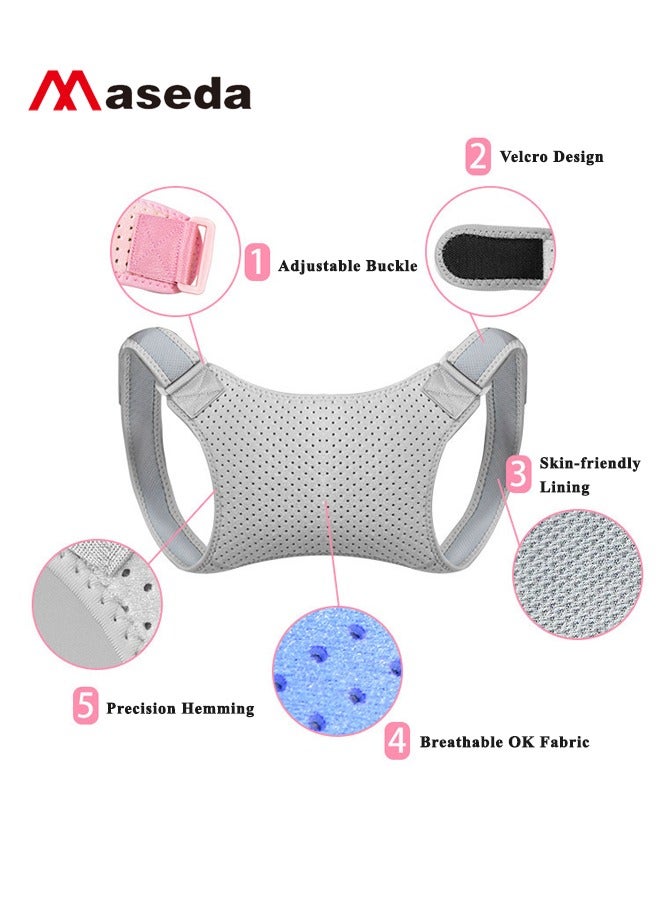 Maseda Adjustable Posture Corrector for Women and Men, Breathable Back Brace Posture Corrector, Back Spine Light Corrector Providing Pain Relief from Lumbar, Neck, Shoulder, and Clavicle, Back, Improve Posture, Correct Hunchback, Slouching, Kyphosis (Grey) - Image 3