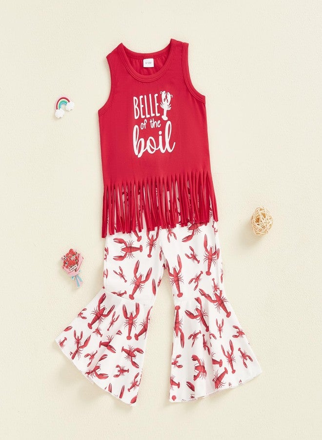 KMBANGI Kids Toddler Baby Girl Crawfish Outfits Sleeveless Belle of the Boil Tank Top Crawfish Bell Bottoms Summer Clothes (Red, 2-3T) - Image 3