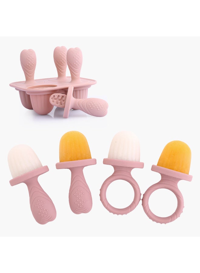 Baby Molar Popsicle Ice Cream Mold Making Popsicle Ice Cream Food Grade Silicone Special Mold Homemade Ice Cream-Specifications:Type A (beige) - Chassis + Round Straight Handle-color:Teething Popsicle Mold  - Image 3