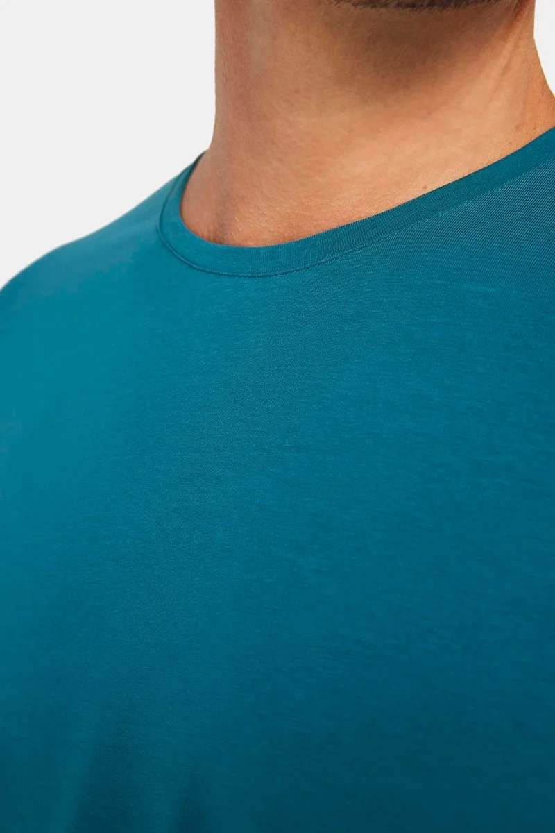 تودورس Men's Slim Fit Slim Cut Cotton Soft Texture Flexible Fabric Plain Basic Petrol Crew Neck T-Shirt