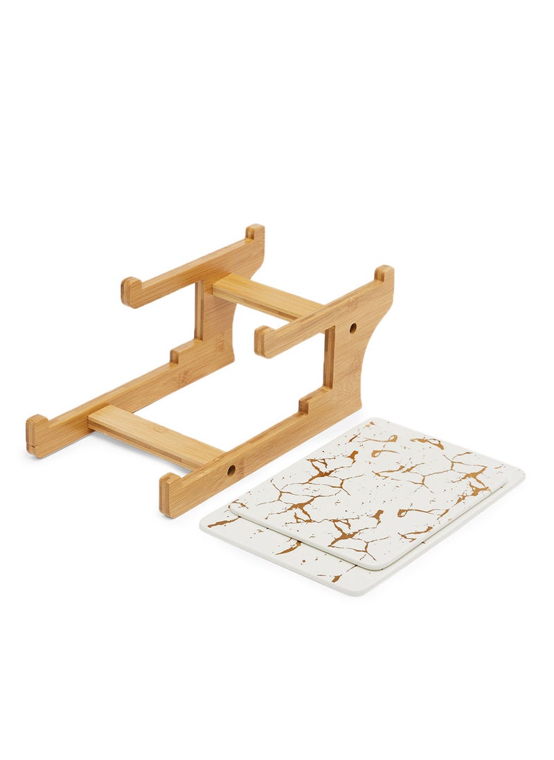 Simply Kitchen Cake Platter With Bamboo Tray S/2 White/Gold  - Image 4