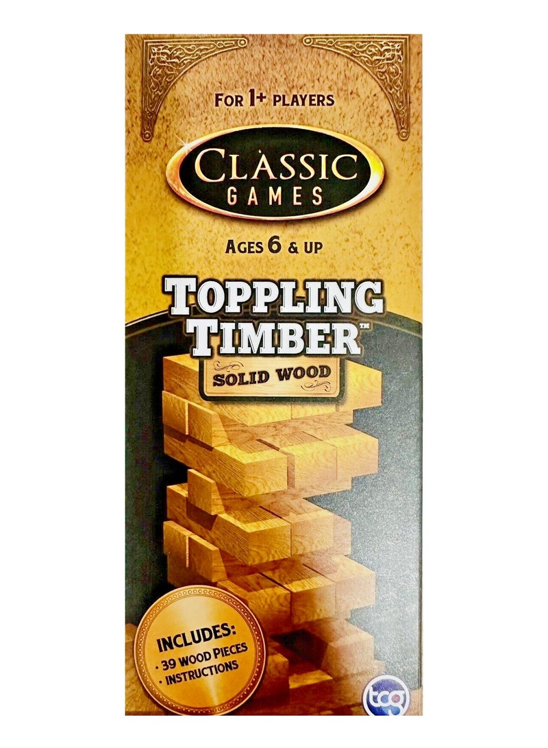 tcg Classic Games Toppling Timber Solid Wooden Blocks Tower Gaming With 39 Wood Blocks For Kids - Image 1