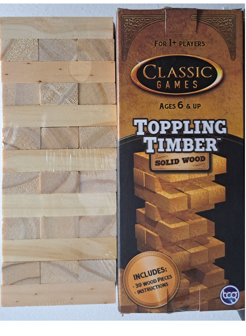 tcg Classic Games Toppling Timber Solid Wooden Blocks Tower Gaming With 39 Wood Blocks For Kids - Image 3