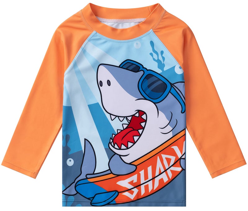 SGMWVB Toddlers and Baby Boys' 3-Piece Swimsuit Trunk Rashguard Set and Sun Hat Swimwear Bathing Suit Sunsuit Swim Shirt UPF 50+ Orange Shark 9-12 Months - Image 2