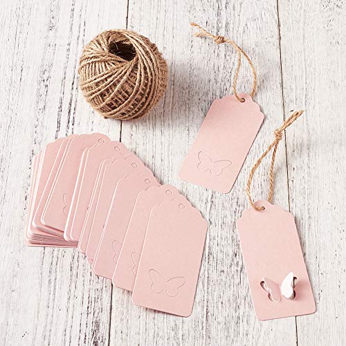 Mega Pet MegaPet 100pcs Pink Paper Gift Tags Printable Blank Hang Labels with 131 Feet Hanging String for Wedding Holiday Party Favors 3.54"x1.59" (9x4.05cm) - Image 2
