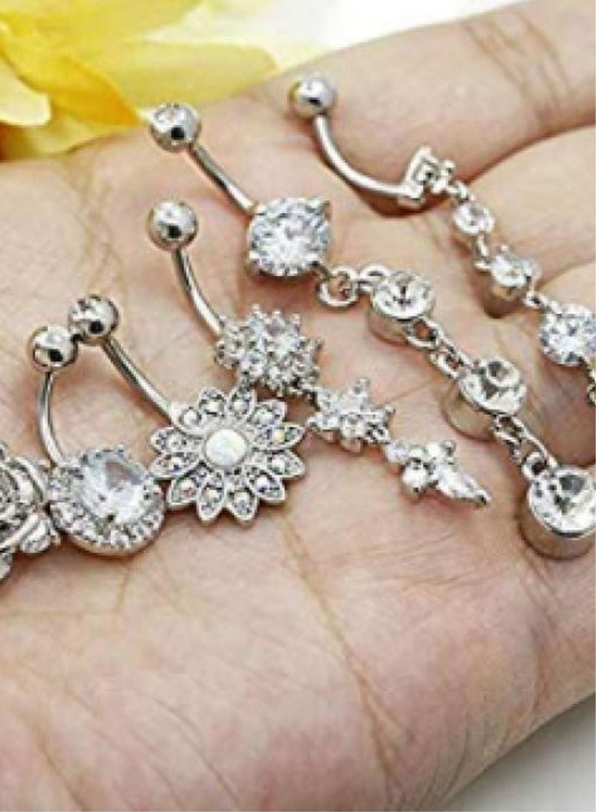 6-Pieces Belly Button Rings Long Dangle for Women 316L Surgical Steel Cute Navel Rings 