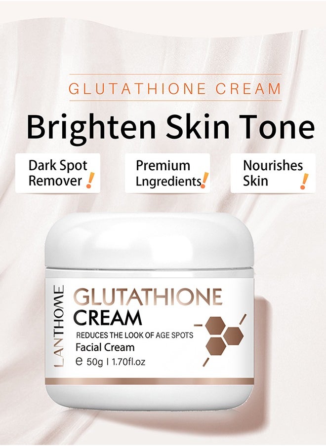 Lanthome Glutathione Cream 50ml + Glutathione Serum 30ml- VITAMIN C Kojic Acid Natural Skin Nourishing Resurfacing Fade Cream and Serum Brighting Dark Spots Acne Scars Intensively Hydrating Soothing Provide Elastic Youthful Skin  - Image 2