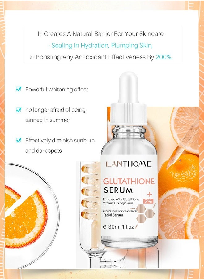 Lanthome Glutathione Cream 50ml + Glutathione Serum 30ml- VITAMIN C Kojic Acid Natural Skin Nourishing Resurfacing Fade Cream and Serum Brighting Dark Spots Acne Scars Intensively Hydrating Soothing Provide Elastic Youthful Skin  - Image 3