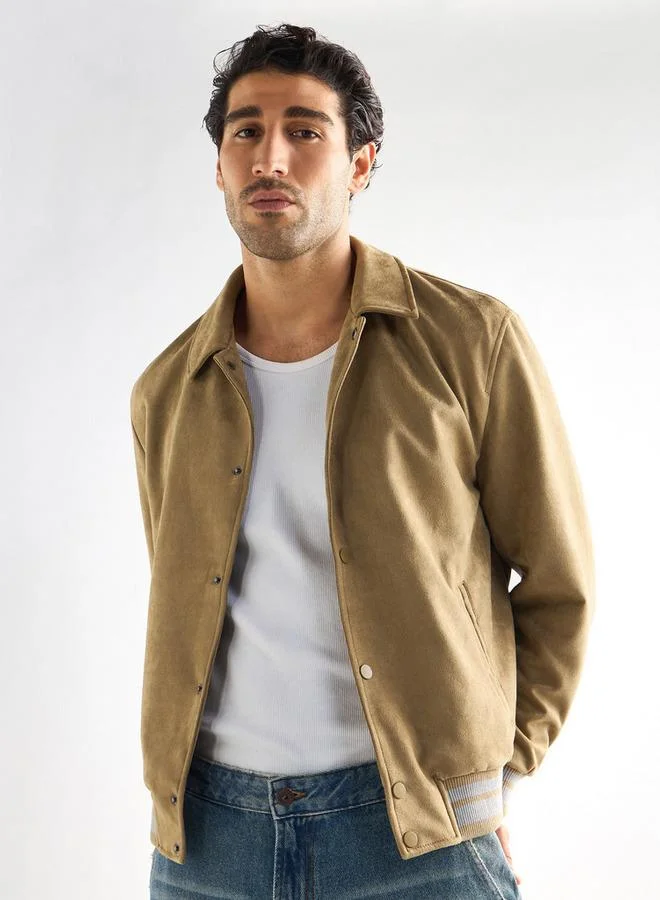 سبلاش فيڤ جاكيت مخطط بأكمام طويلة وأزرار إغلاق وياقة عادية