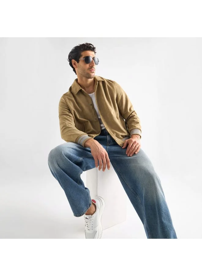 FAV Striped Collared Varsity Jacket with Long Sleeves and Button Closure