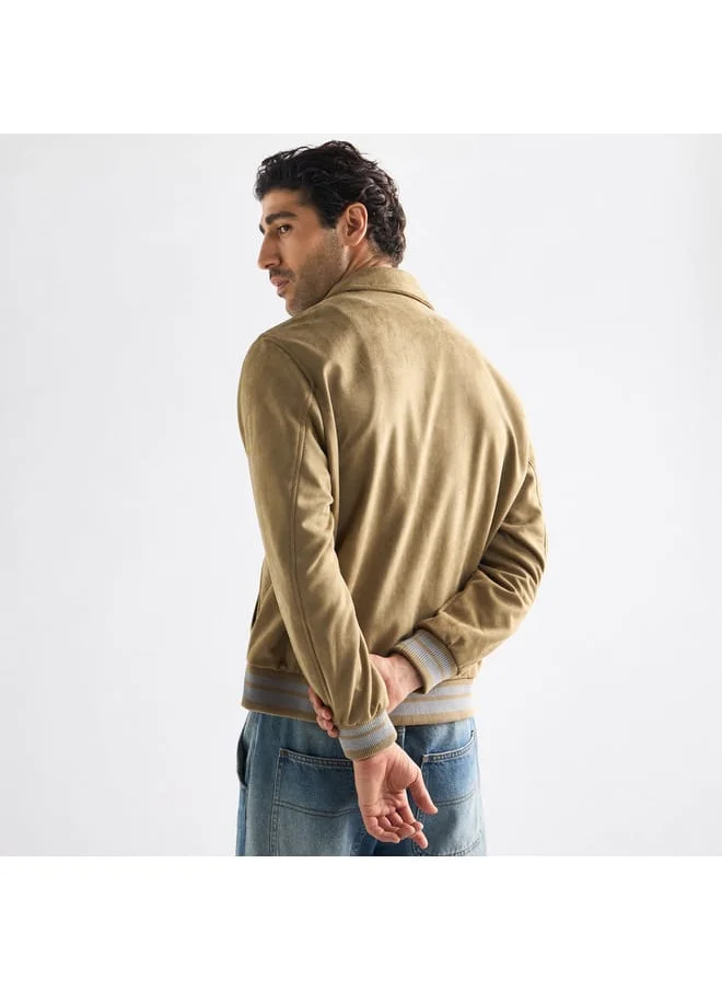 FAV Striped Collared Varsity Jacket with Long Sleeves and Button Closure