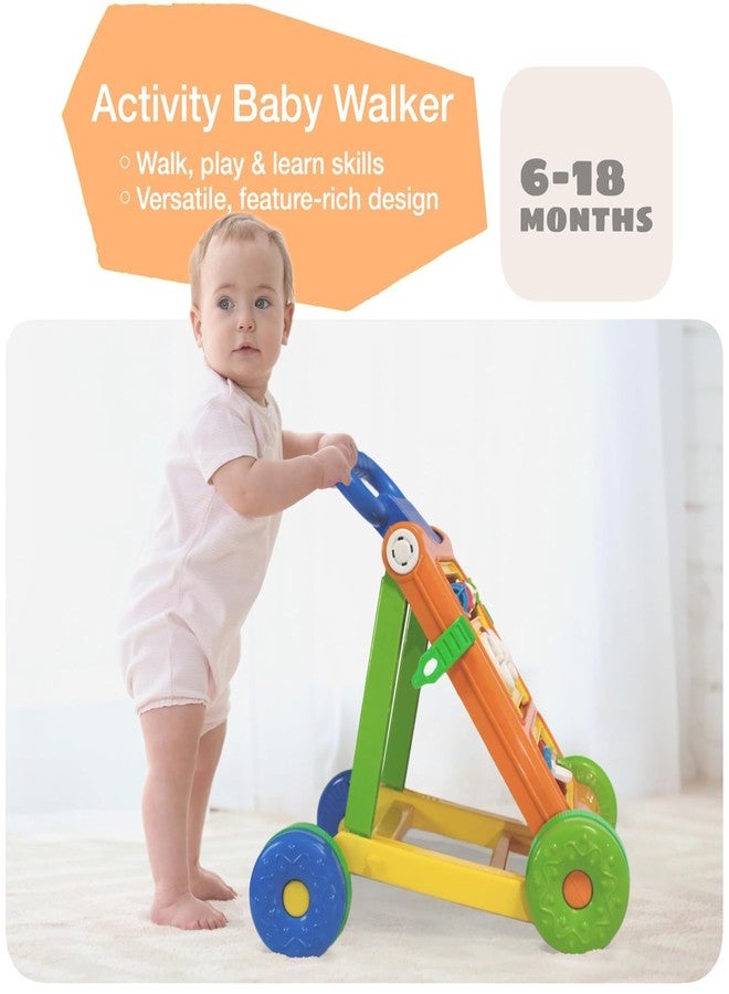 JoyRide Baby Activity Walker, Foldable Musical Push Walker for Babies with Recreational Toy Bar 6 to 18 Months, Multicolour (Orange) - Image 3
