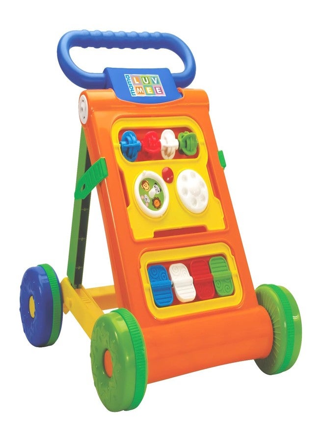 JoyRide Baby Activity Walker, Foldable Musical Push Walker for Babies with Recreational Toy Bar 6 to 18 Months, Multicolour (Orange) - Image 1