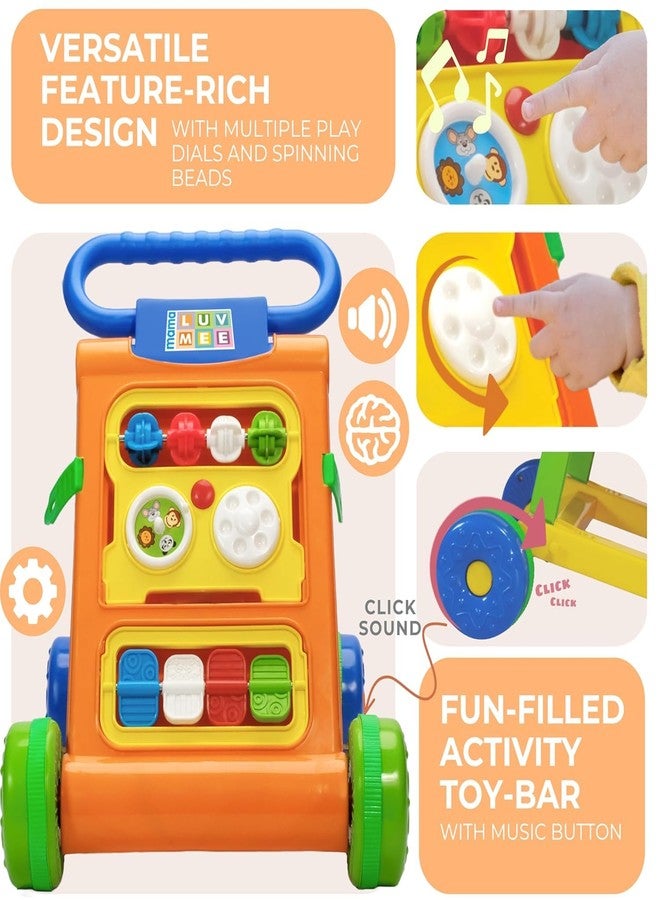 JoyRide Baby Activity Walker, Foldable Musical Push Walker for Babies with Recreational Toy Bar 6 to 18 Months, Multicolour (Orange) - Image 2