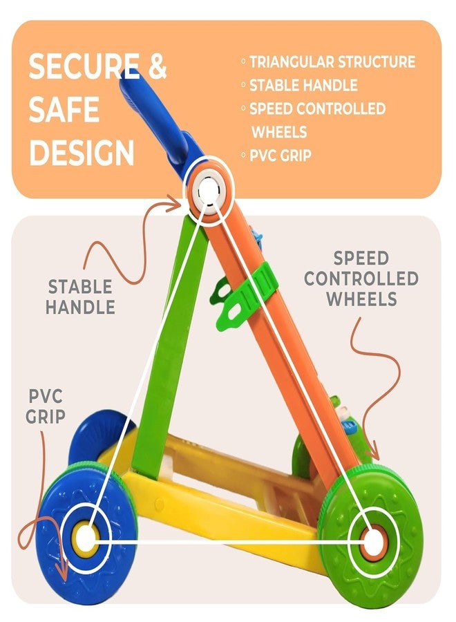 JoyRide Baby Activity Walker, Foldable Musical Push Walker for Babies with Recreational Toy Bar 6 to 18 Months, Multicolour (Orange) - Image 4