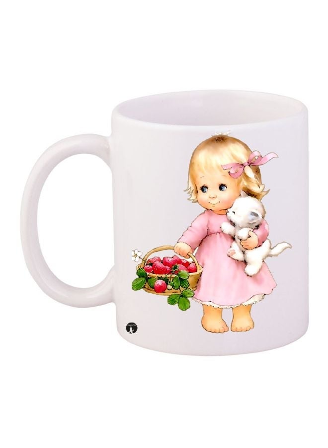 RYN Girl Printed Coffee Mug White/Pink/Green 11ounce