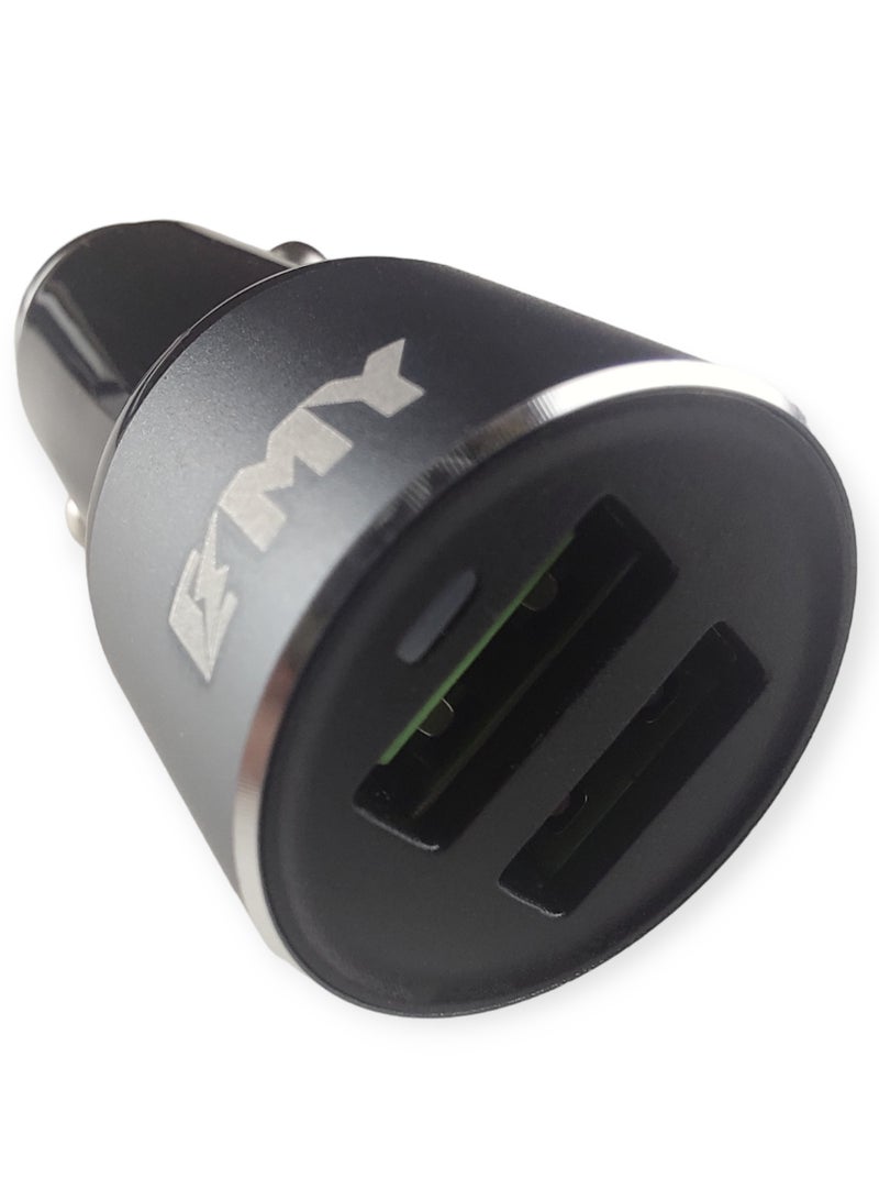 EMY Dual USB Car Charger - 2 Ports - 3.6A Output With Lightning Cable - Image 2