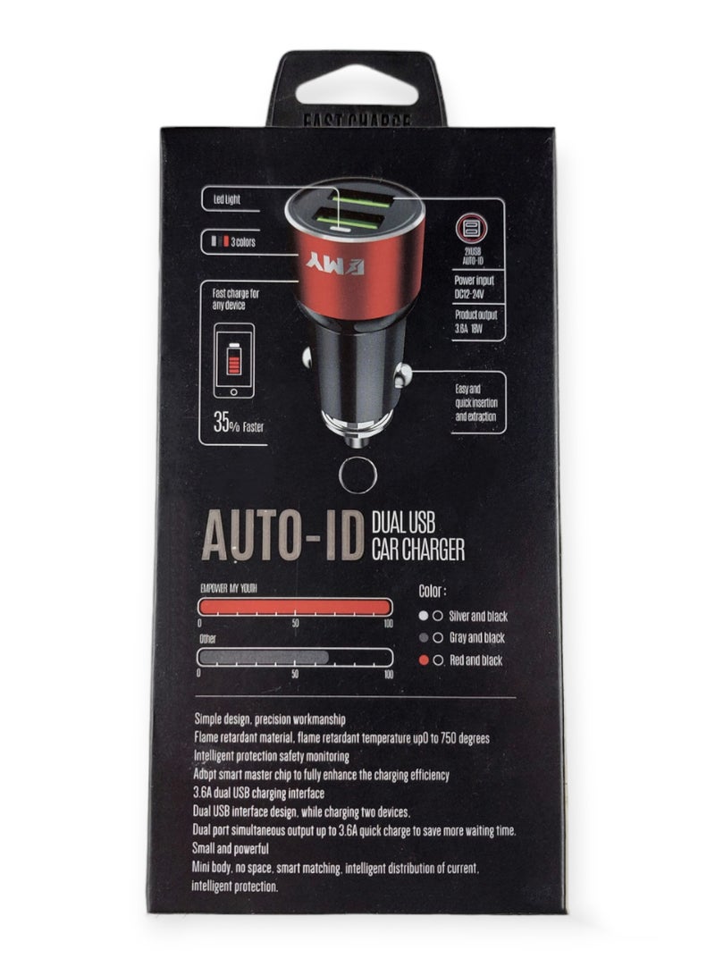EMY Dual USB Car Charger - 2 Ports - 3.6A Output With Lightning Cable - Image 4