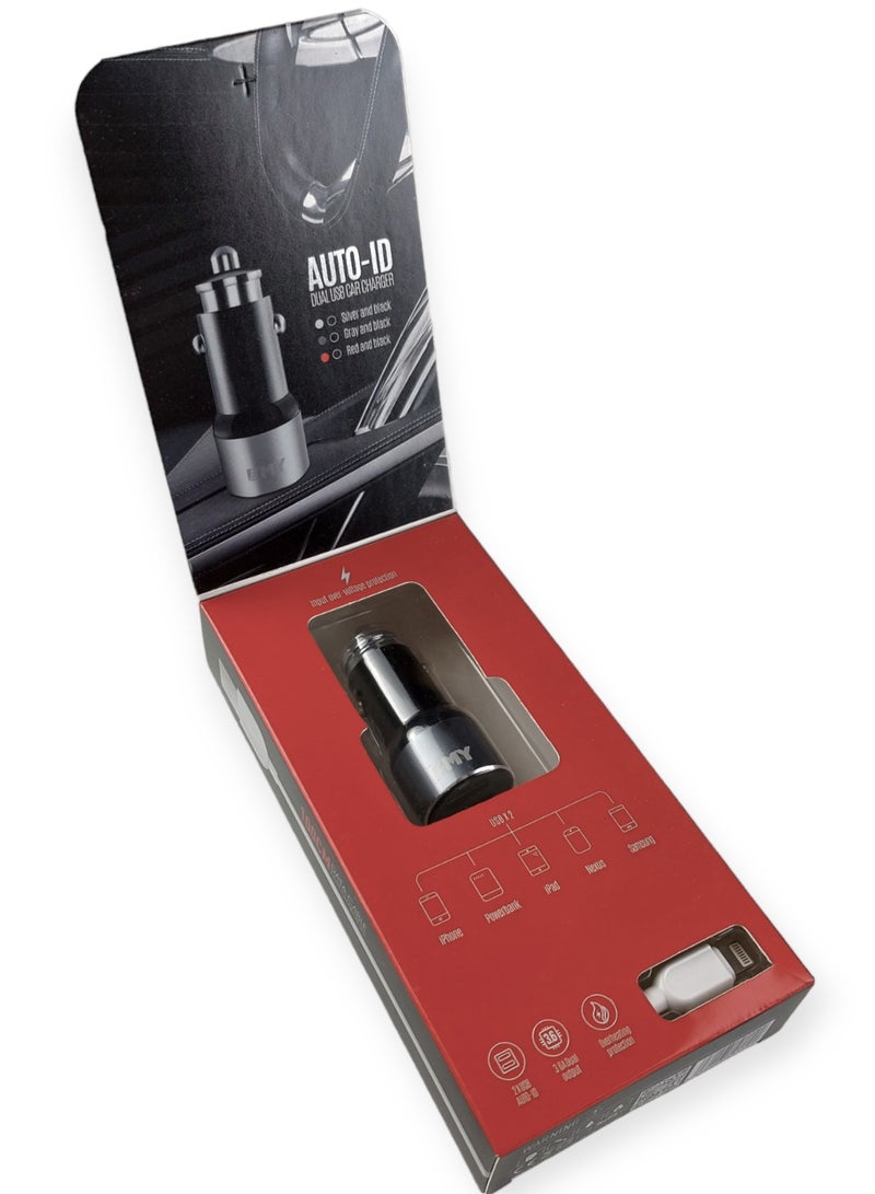 EMY Dual USB Car Charger - 2 Ports - 3.6A Output With Lightning Cable - Image 5