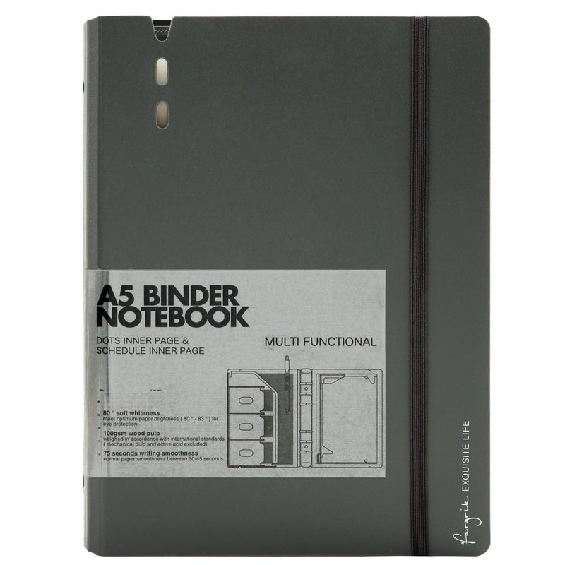 CAGIE CAGIE A5 Binder 6 Ring Binder Notebook with Dividers Refillable Planner Binder with Pockets, A5 Refill Paper Include Planning Square Ruled and Dotted Pages, 7 x 9.25 in, Dark Grey  - Image 1