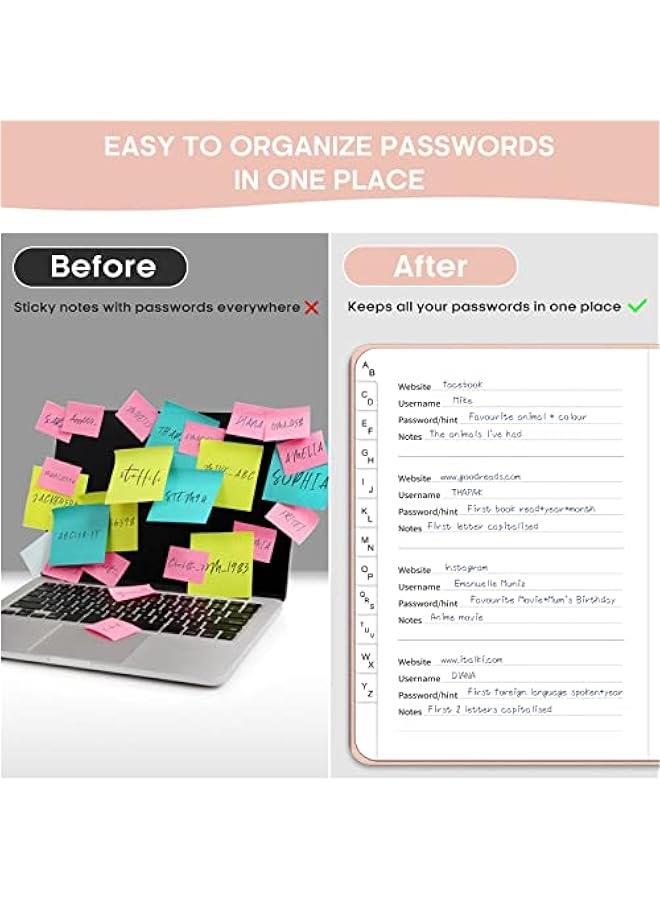 Arabest Password Keeper Book with Alphabetical Tabs，Small Password Books for Seniors, Password Notebook for Internet Website Address Log in Detail, Password Logbook to Help You Stay Organized - Rose Gold  - Image 2