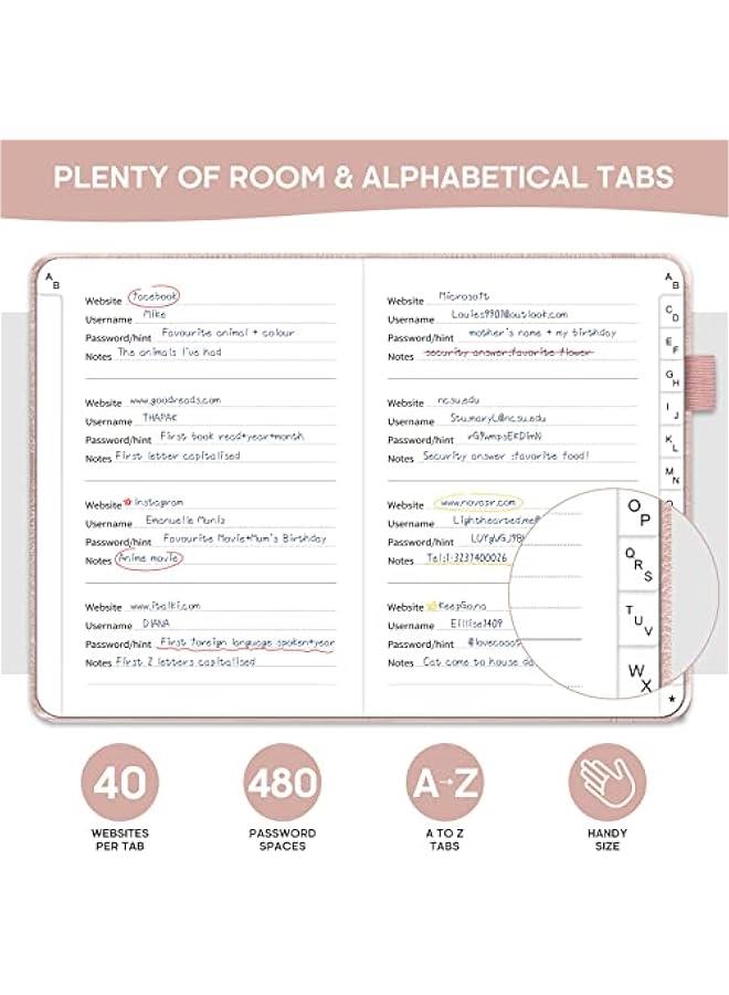 Arabest Password Keeper Book with Alphabetical Tabs，Small Password Books for Seniors, Password Notebook for Internet Website Address Log in Detail, Password Logbook to Help You Stay Organized - Rose Gold  - Image 3